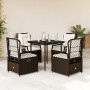 Set comedor de jardín 5 piezas y cojines ratán sintético marrón en Conjuntos de jardín | Comprar online en Foru.es