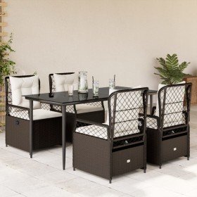Set comedor de jardín 5 piezas y cojines ratán sintético marrón en Conjuntos de jardín | Comprar online en Foru.es