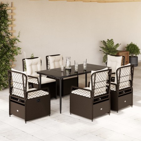 Set comedor de jardín 7 pzas con cojines ratán sintético marrón en Conjuntos de jardín | Comprar online en Foru.es