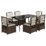 Set comedor de jardín 7 pzas con cojines ratán sintético marrón en Conjuntos de jardín | Comprar online en Foru.es
