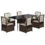 Set comedor de jardín 7 pzas con cojines ratán sintético marrón en Conjuntos de jardín | Comprar online en Foru.es