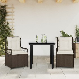 Set comedor de jardín 3 piezas y cojines ratán sintético marrón en Conjuntos de jardín | Comprar online en Foru.es