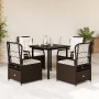 Set comedor de jardín 5 piezas y cojines ratán sintético marrón en Conjuntos de jardín | Comprar online en Foru.es