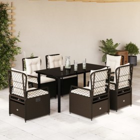 Set comedor de jardín 7 pzas con cojines ratán sintético marrón en Conjuntos de jardín | Comprar online en Foru.es