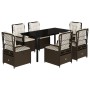 Set comedor de jardín 7 pzas con cojines ratán sintético marrón en Conjuntos de jardín | Comprar online en Foru.es
