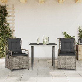 Set comedor de jardín 3 piezas con cojines ratán sintético gris en Conjuntos de jardín | Comprar online en Foru.es