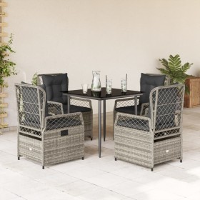Set comedor de jardín 5 piezas con cojines ratán sintético gris en Conjuntos de jardín | Comprar online en Foru.es