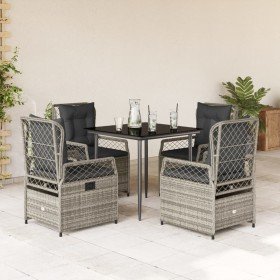 Set comedor de jardín 5 piezas con cojines ratán sintético gris en Conjuntos de jardín | Comprar online en Foru.es