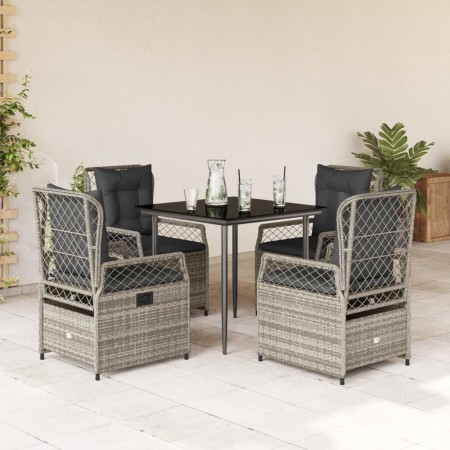 Set comedor de jardín 5 piezas con cojines ratán sintético gris en Conjuntos de jardín | Comprar online en Foru.es