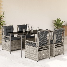 Set comedor de jardín 5 piezas con cojines ratán sintético gris en Conjuntos de jardín | Comprar online en Foru.es