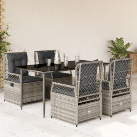 Set comedor de jardín 5 piezas con cojines ratán sintético gris en Conjuntos de jardín | Comprar online en Foru.es
