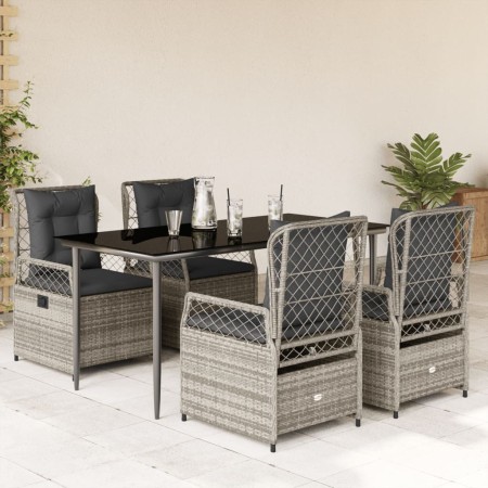 Set comedor de jardín 5 piezas con cojines ratán sintético gris en Conjuntos de jardín | Comprar online en Foru.es