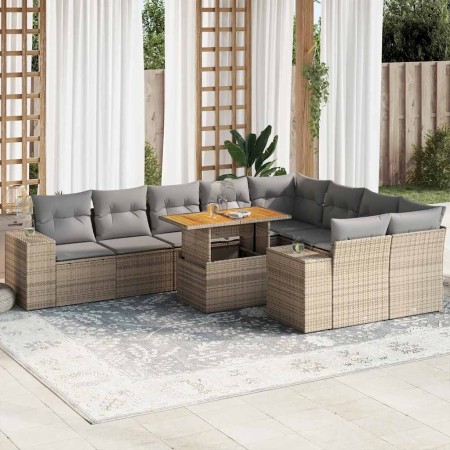 Set sofás jardín y cojines 10 pzas ratán sintético acacia beige de , Conjuntos de jardín - Ref: Foro24-3327419, Precio: 725,8...