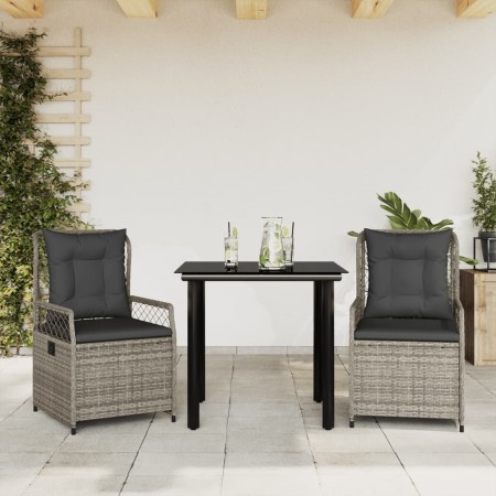 Set comedor de jardín 3 piezas con cojines ratán sintético gris en Conjuntos de jardín | Comprar online en Foru.es