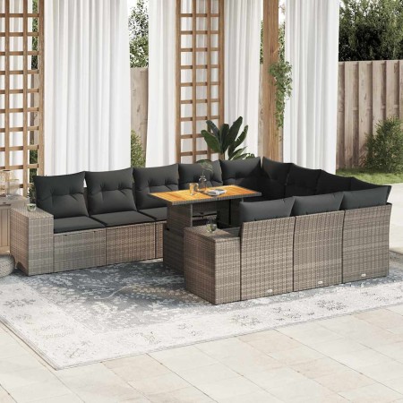 Set sofás jardín y cojines 10 pzas ratán sintético acacia gris de , Conjuntos de jardín - Ref: Foro24-3327427, Precio: 770,71...