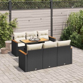 Set sofás jardín y cojines 7 pzas ratán sintético acacia negro de , Conjuntos de jardín - Ref: Foro24-3327444, Precio: 470,13...