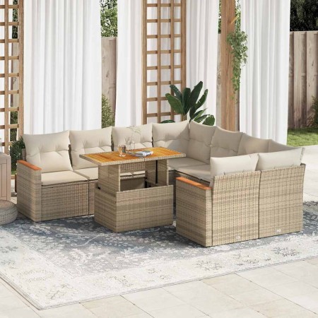 Set sofás jardín y cojines 9 pzas ratán sintético acacia beige de , Conjuntos de jardín - Ref: Foro24-3327467, Precio: 664,99...
