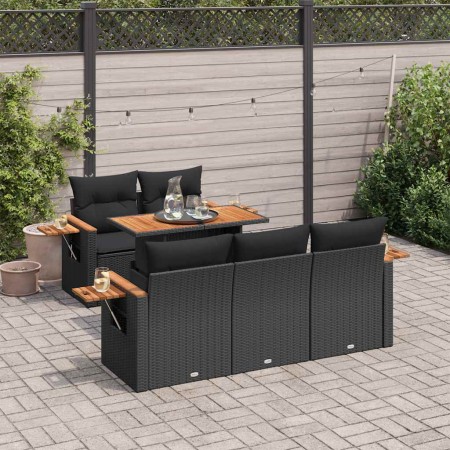 Set sofás jardín y cojines 6 pzas ratán sintético acacia negro de , Conjuntos de jardín - Ref: Foro24-3327548, Precio: 554,91...