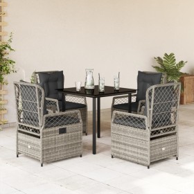 Set comedor de jardín 5 piezas con cojines ratán sintético gris en Conjuntos de jardín | Comprar online en Foru.es