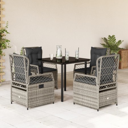 Set comedor de jardín 5 piezas con cojines ratán sintético gris en Conjuntos de jardín | Comprar online en Foru.es