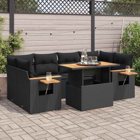 Set sofás jardín y cojines 7 pzas ratán sintético acacia negro de , Conjuntos de jardín - Ref: Foro24-3327562, Precio: 571,36...