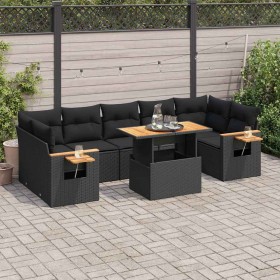 Set sofás jardín y cojines 8 pzas ratán sintético acacia negro de , Conjuntos de jardín - Ref: Foro24-3327569, Precio: 597,50...