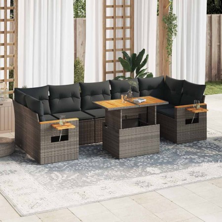 Set sofás jardín y cojines 8 pzas ratán sintético acacia gris de , Conjuntos de jardín - Ref: Foro24-3327574, Precio: 554,28 ...