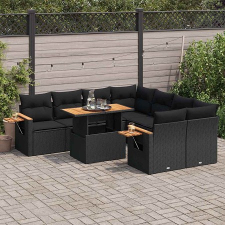 Set sofás jardín y cojines 9 pzas ratán sintético acacia negro de , Conjuntos de jardín - Ref: Foro24-3327576, Precio: 670,80...