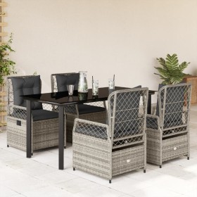 Set comedor de jardín 5 piezas con cojines ratán sintético gris en Conjuntos de jardín | Comprar online en Foru.es