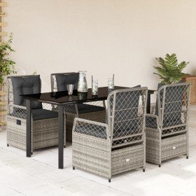 Set comedor de jardín 5 piezas con cojines ratán sintético gris en Conjuntos de jardín | Comprar online en Foru.es