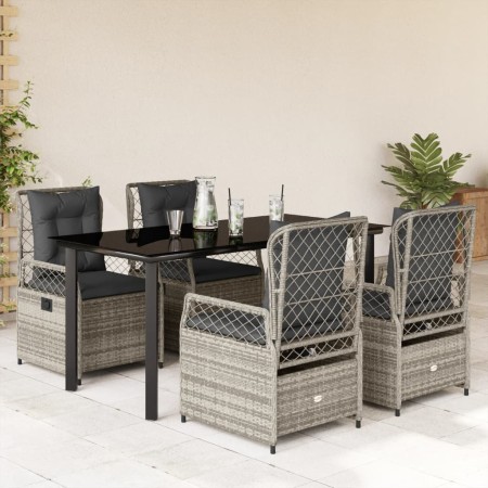 Set comedor de jardín 5 piezas con cojines ratán sintético gris en Conjuntos de jardín | Comprar online en Foru.es