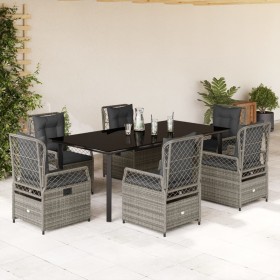 Set comedor jardín 7 pzas y cojines ratán sintético gris en Conjuntos de jardín | Comprar online en Foru.es