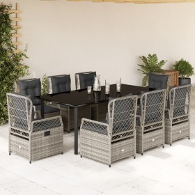 Set comedor jardín 9 pzas y cojines ratán sintético gris en Conjuntos de jardín | Comprar online en Foru.es