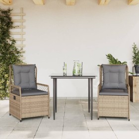 Set comedor de jardín 3 pzas con cojines ratán sintético beige en Conjuntos de jardín | Comprar online en Foru.es