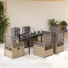 Set comedor de jardín 7 pzas con cojines ratán sintético beige en Conjuntos de jardín | Comprar online en Foru.es