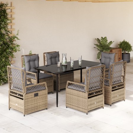 Set comedor de jardín 7 pzas con cojines ratán sintético beige en Conjuntos de jardín | Comprar online en Foru.es