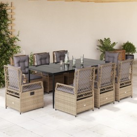 Set comedor de jardín 9 pzas con cojines ratán sintético beige en Conjuntos de jardín | Comprar online en Foru.es