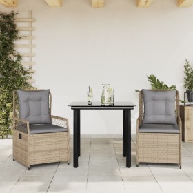 Set comedor de jardín 3 pzas con cojines ratán sintético beige en Conjuntos de jardín | Comprar online en Foru.es