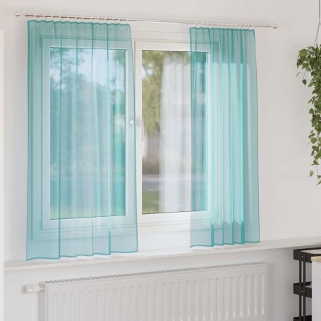 Cortinas de gasa con trabillas 2 uds turquesa 140x140 cm de , Cortinas y visillos - Ref: Foro24-4102326, Precio: 12,84 €, Des...