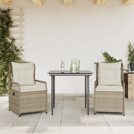 Set comedor de jardín 3 pzas con cojines ratán sintético beige en Conjuntos de jardín | Comprar online en Foru.es