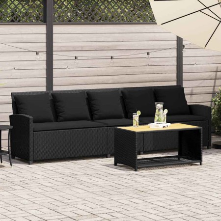 Sofá de jardín de 5 plazas con cojines ratán sintético negro de , Conjuntos de jardín - Ref: Foro24-4104112, Precio: 287,17 €...