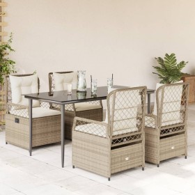 Set comedor de jardín 5 pzas con cojines ratán sintético beige en Conjuntos de jardín | Comprar online en Foru.es