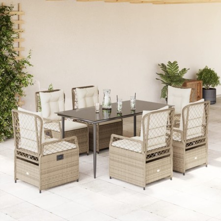 Set comedor de jardín 7 pzas con cojines ratán sintético beige en Conjuntos de jardín | Comprar online en Foru.es