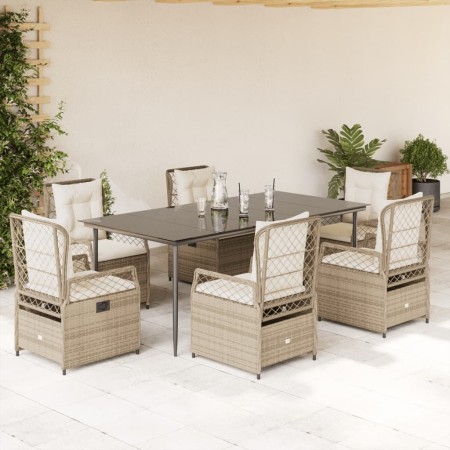 Set comedor de jardín 7 pzas con cojines ratán sintético beige en Conjuntos de jardín | Comprar online en Foru.es
