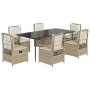 Set comedor de jardín 7 pzas con cojines ratán sintético beige en Conjuntos de jardín | Comprar online en Foru.es