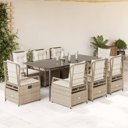 Set comedor de jardín 9 pzas con cojines ratán sintético beige en Conjuntos de jardín | Comprar online en Foru.es