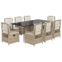 Set comedor de jardín 9 pzas con cojines ratán sintético beige en Conjuntos de jardín | Comprar online en Foru.es