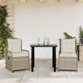 Set comedor de jardín 3 pzas con cojines ratán sintético beige en Conjuntos de jardín | Comprar online en Foru.es