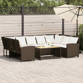 Sofá de jardín con cojines ratán sintético marrón de , Conjuntos de jardín - Ref: Foro24-3365330, Precio: 644,87 €, Descuento: %