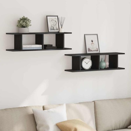 Estantes de pared 2uds roble negro 75x18x20cm madera ingeniería de , Estantes y estanterías - Ref: Foro24-862060, Precio: 39,...